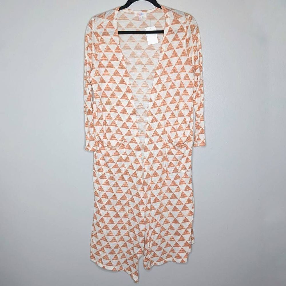 LuLaRoe Sarah Duster Cardigan Orange Triangles Medium